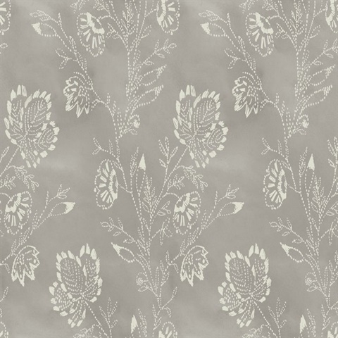 Grey Barbier Watercolor Leaf & Vine Wallpaper