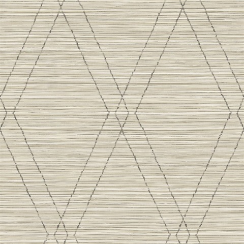 Grey & Beige Diamonds on Faux Grasscloth Wallpaper