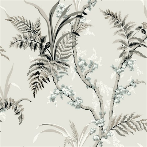 Grey & Beige Enchanted Tropical Tree Fern Wallpaper