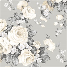 Grey &amp; Beige Grand Floral Wallpaper