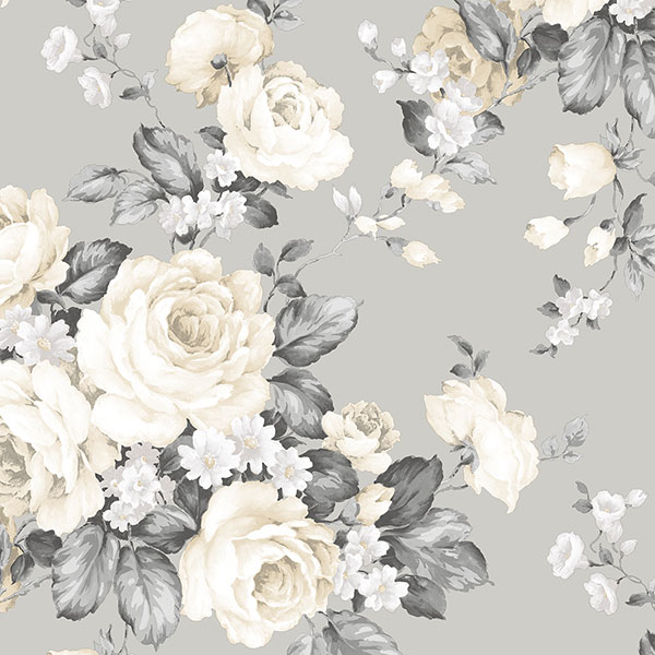 Grey & Beige Grand Floral Wallpaper