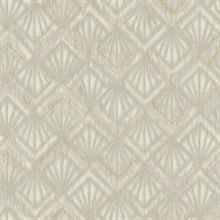 Grey &amp; Beige Modern Shell Metallic Geometric Art Deco Wallpaper