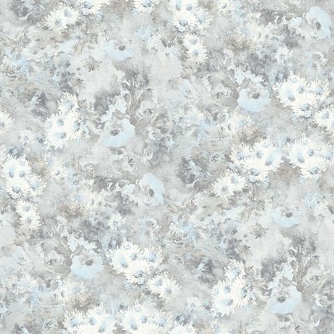 Grey & Blue Commercial Meadows Wallpaper
