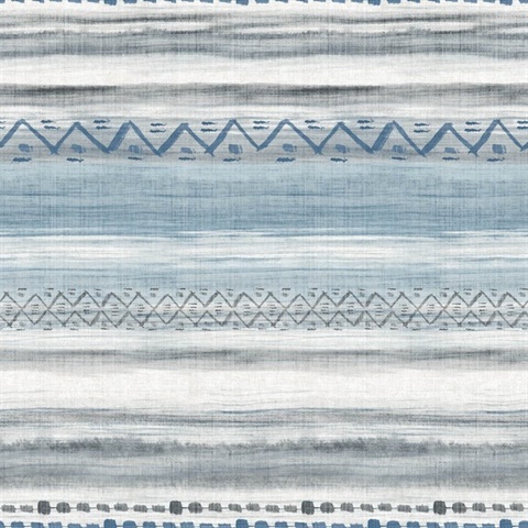 Grey & Blue Commercial Tribal Stripe Wallpaper