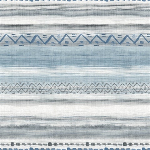Grey & Blue Commercial Tribal Stripe Wallpaper