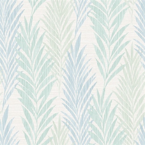 Grey, Blue & Green Commercial Vertical Leaves Wallpaper