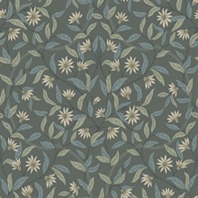 Grey & Blue Jasmine Vine Leaf Wallpaper