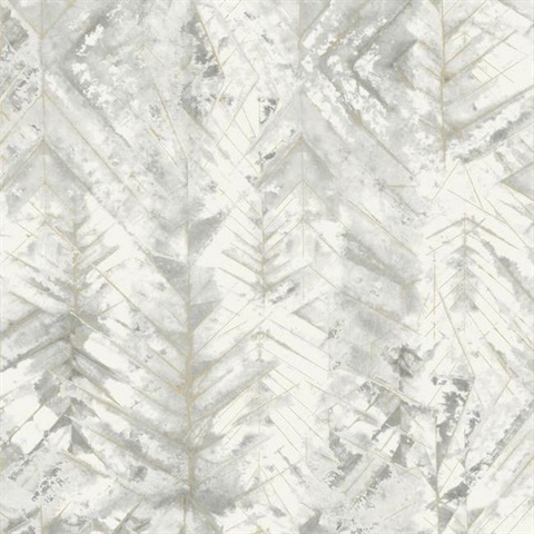 Grey & Blue Textural Impremere Leaf Wallpaper