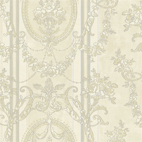 Grey Cameo Floral Stripe