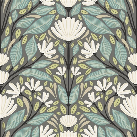 Grey Carmela Scandinavian Floral Wallpaper