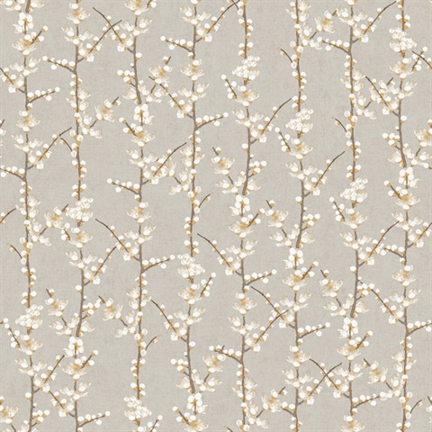 Grey Cherry Blossom Vertical Tree Wallpaper