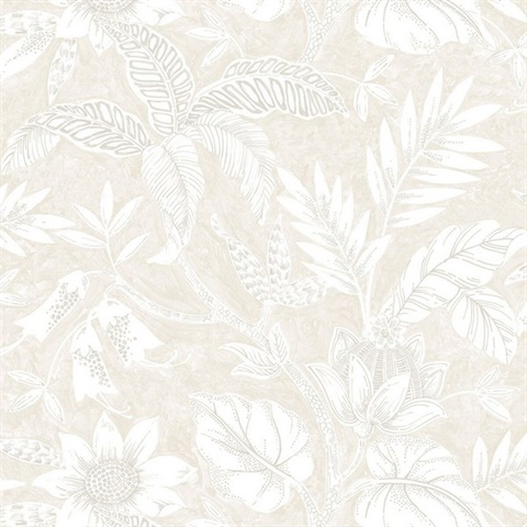 Grey & Cream Commercial Rainforest Wallpaper