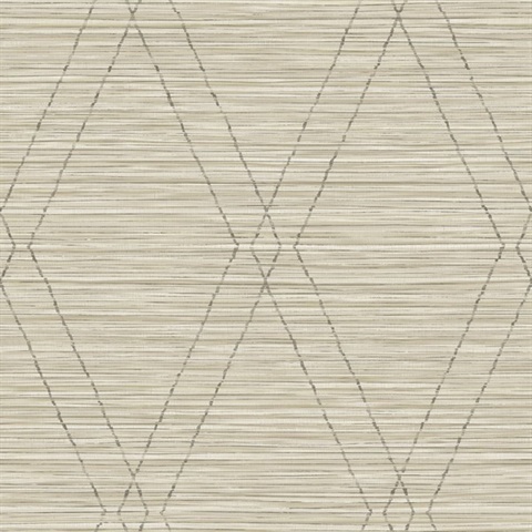 Grey & Cream Diamonds on Faux Grasscloth Wallpaper