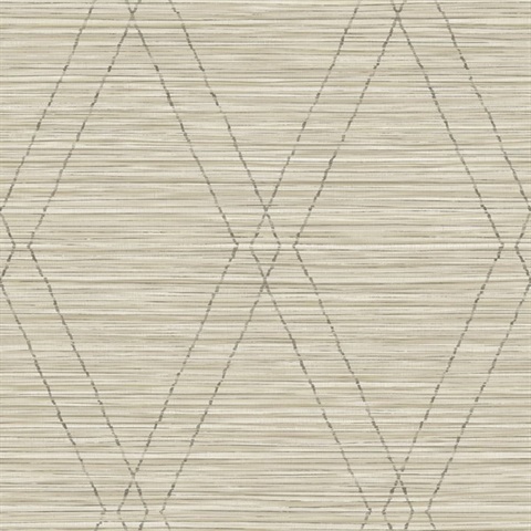 Grey & Cream Diamonds on Faux Grasscloth Wallpaper