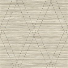 Grey & Cream Diamonds on Faux Grasscloth Wallpaper