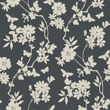 Grey &amp; Cream Flutter Vine Textured Floral &amp; Butterfly Wallpaper