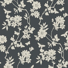 Grey & Cream Flutter Vine Textured Floral & Butterfly Wallpaper