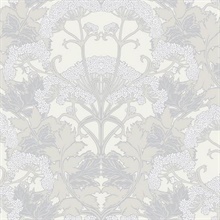 Grey &amp; Cream Yarrow Nouveau Wallpaper