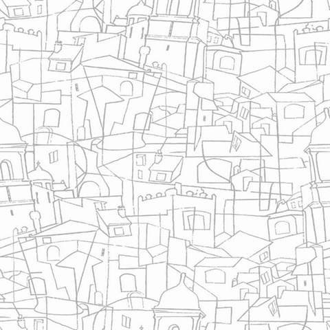 Grey Cubist Cityscape Peel and Stick Wallpaper