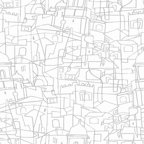 Grey Cubist Cityscape Peel and Stick Wallpaper