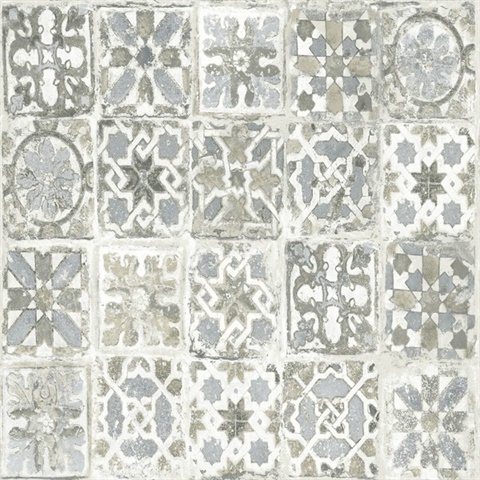 Grey Encaustic Tile Peel and Stick Wallpaper