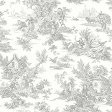Grey French Countryside Toile Wallpaper