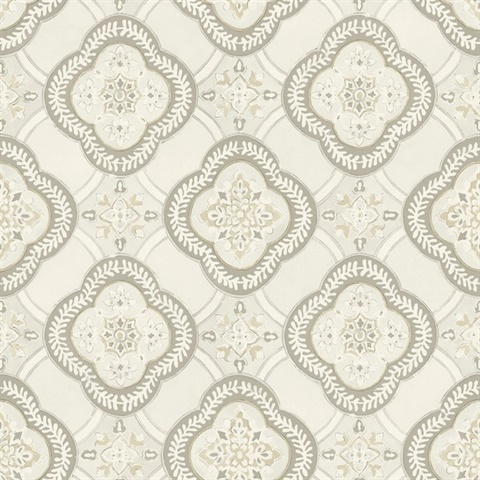 Grey Garden Trellis Medallion Wallpaper