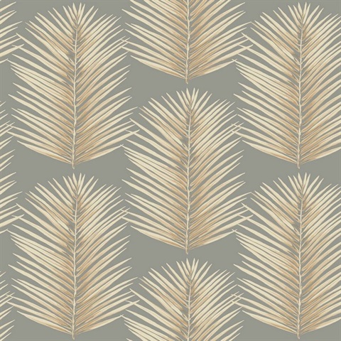 Grey & Gold Commercial Palm Leaves Wallpaper