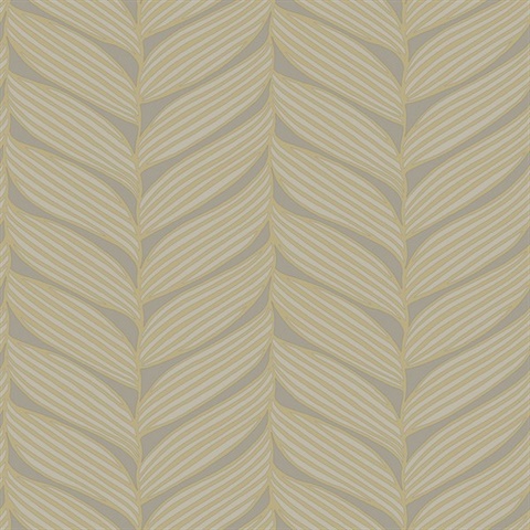 Grey & Gold Large Braided Leaf Wallpaper