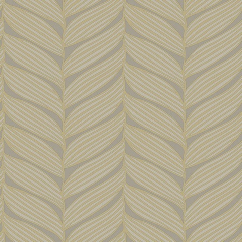 Grey & Gold Large Braided Leaf Wallpaper