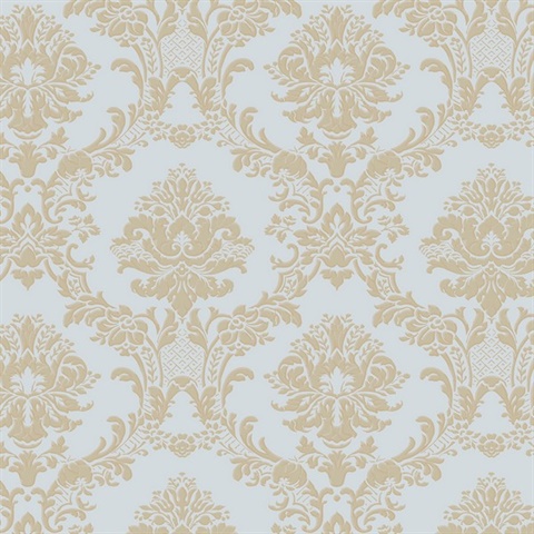 Grey & Gold Ornate Classic Damask Wallpaper