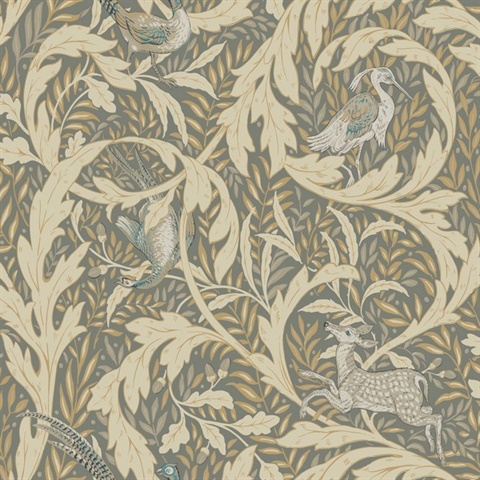 Grey & Gold Woodland Deer Tapestry Wallpaper