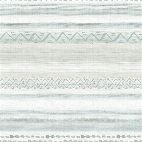 Grey & Green Commercial Tribal Stripe Wallpaper