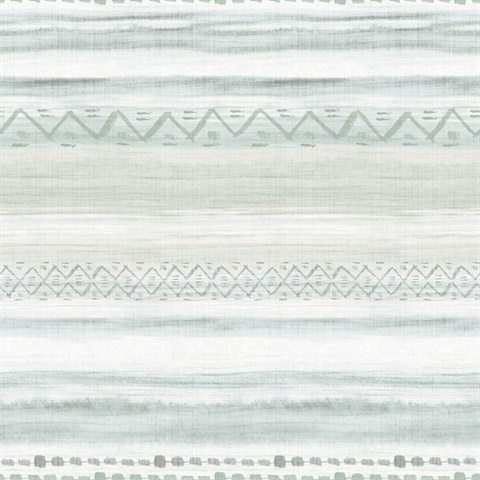 Grey & Green Commercial Tribal Stripe Wallpaper