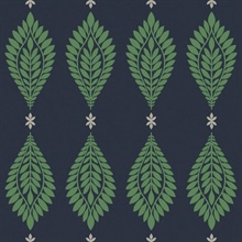 Grey, Green & Dark Blue Mirasol Palm Frond Medallion Wallpaper