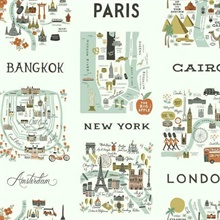 Grey &amp; Green Illustrated City Maps Rifle Paper Wallpaper