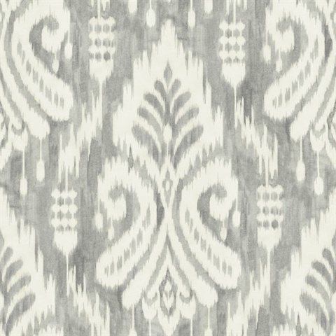 Grey Hawthorne Ikat Weathered Damask Wallpaper