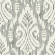 Grey Hawthorne Ikat Weathered Damask Wallpaper