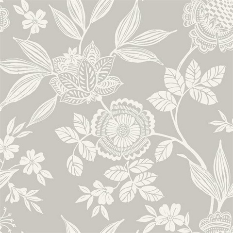 Grey Jacobean Floral Trail Wallpaper