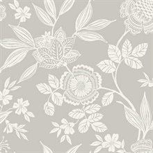 Grey Jacobean Floral Trail Wallpaper