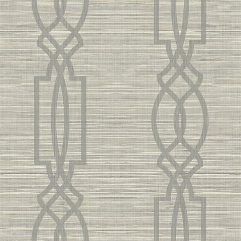 Grey Large Trellis On Faux Grasscloth With Horizontal Textile Strings 