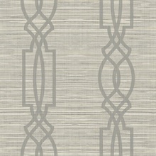 Grey Large Trellis On Faux Grasscloth With Horizontal Textile Strings 