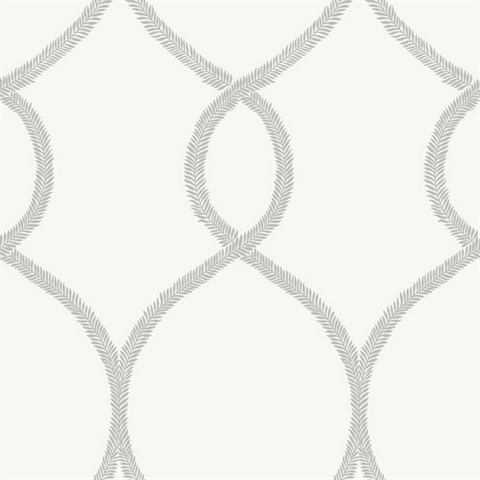 Grey Laurel Leaf Ogee Geometric  Wallpaper