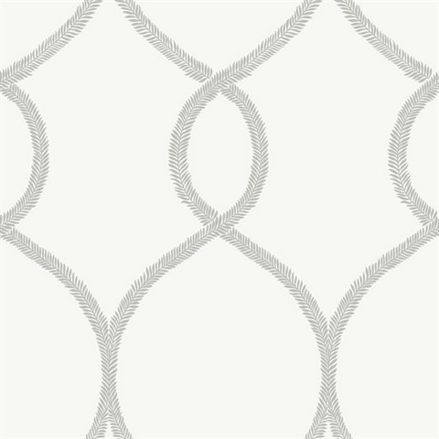 Grey Laurel Leaf Ogee Geometric  Wallpaper