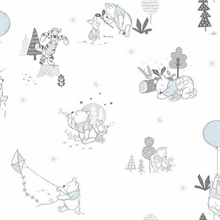 Grey & Light Blue Disney Winnie the Pooh Playmates Wallpaper