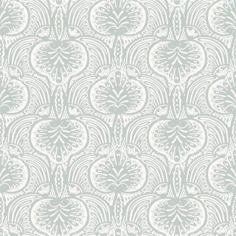 Grey Lotus Palm Paisley Wallpaper