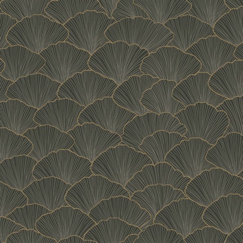 Grey Luminous Ginkgo Leaf Art Deco Wallpaper