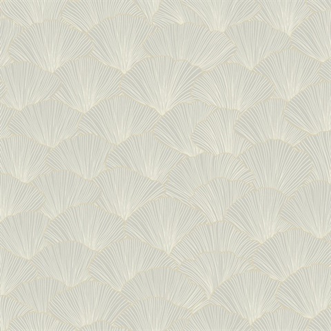 Grey Luminous Ginkgo Leaf Art Deco Wallpaper