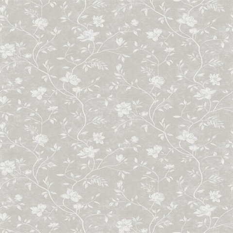 Grey Magnolia Floral Vine Wallpaper