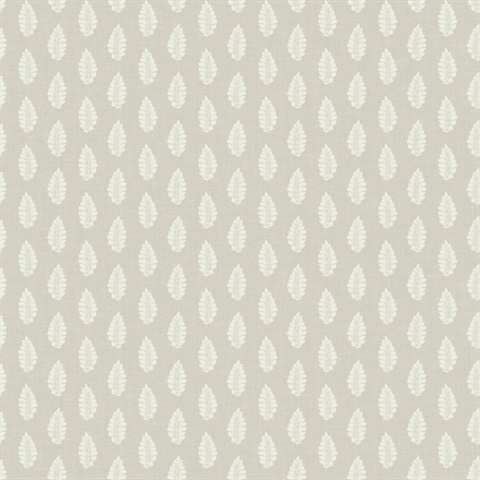 Grey Modern Leaf Stripe On Linen Wallpaper